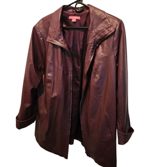 Woman Within Jackets & Blazers - Burgundy Leather Jacket Sz 18